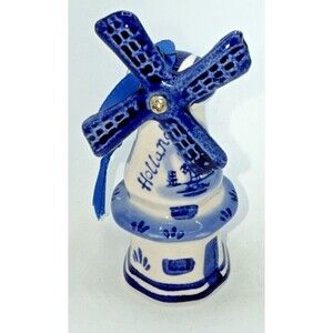 Delft Blue & White Windmill Ornament - Moving Wind Vanes - Hangs - Holland  3.5"